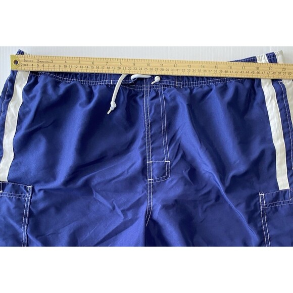Talos Men's Swim Trunks Blue White Stripe Pockets Side Front Elastic Waist XL - Picture 3 of 9